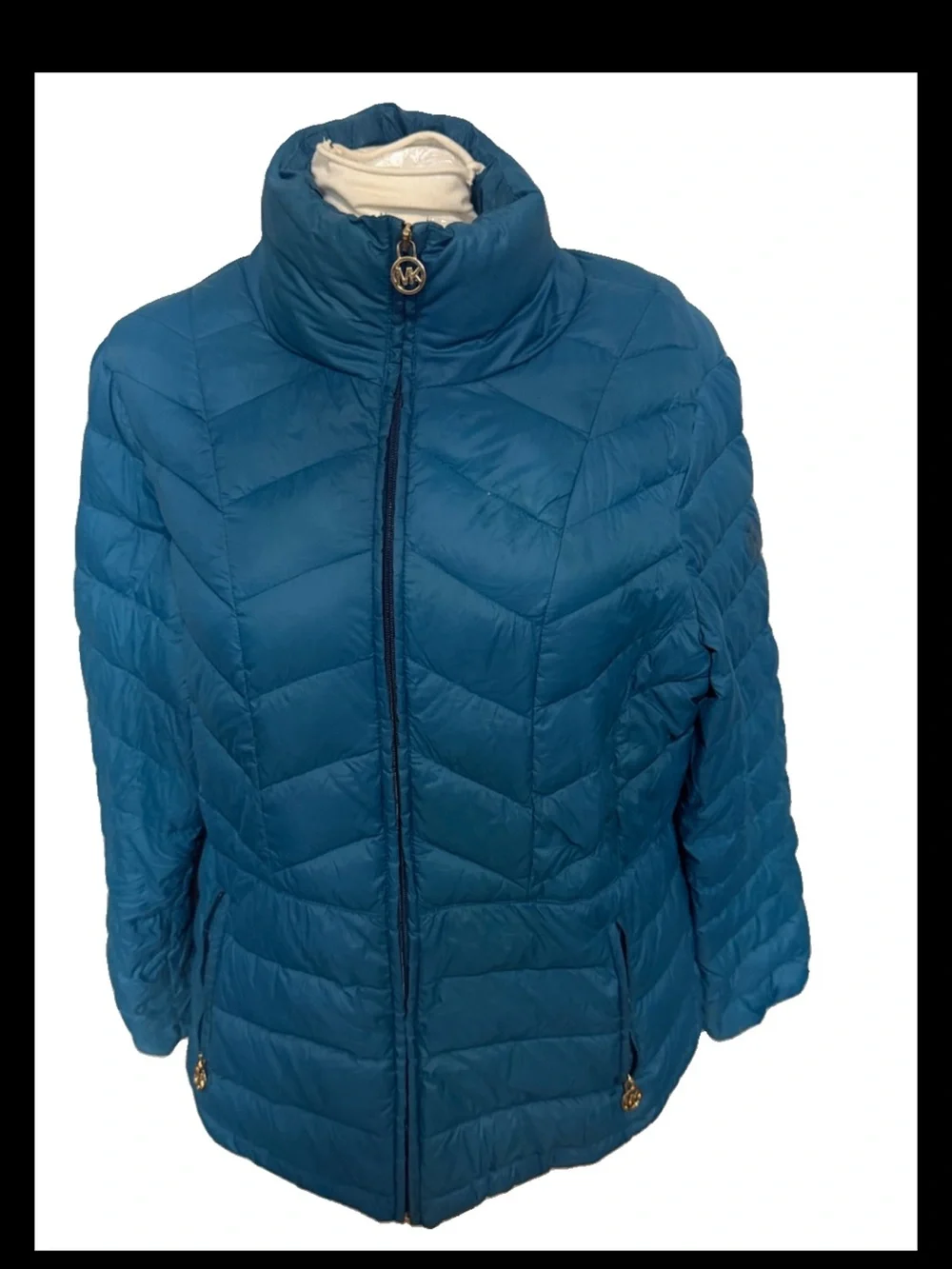 Michael Kors Teal Quilted Packable Down Puffer Hooded Jacket  Size XL